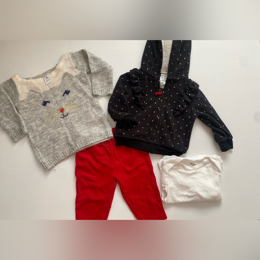 Carters Sweater, Hoodie, Pants, and Shirt Set 6M